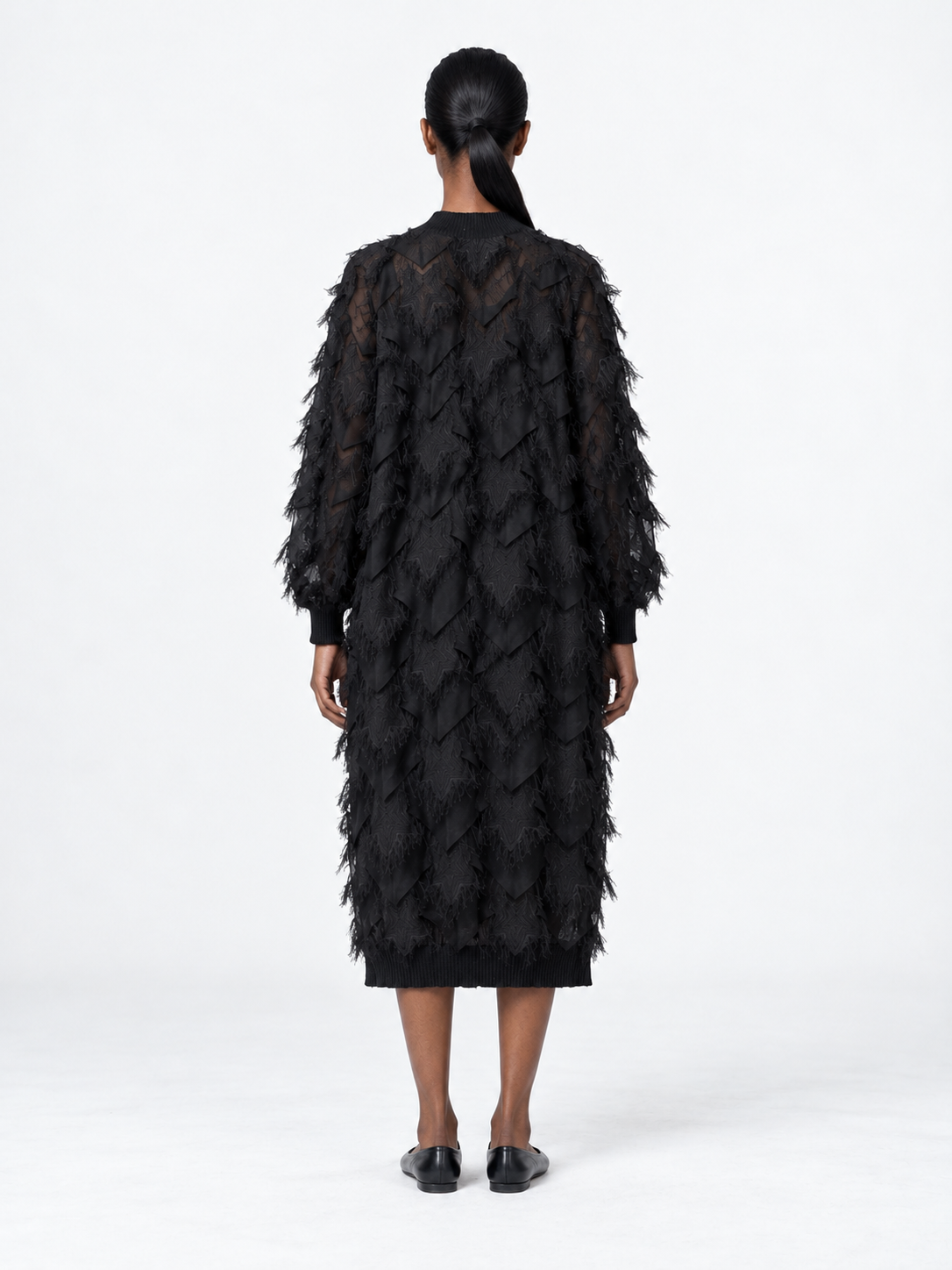 Fringed Mesh Midi Dress