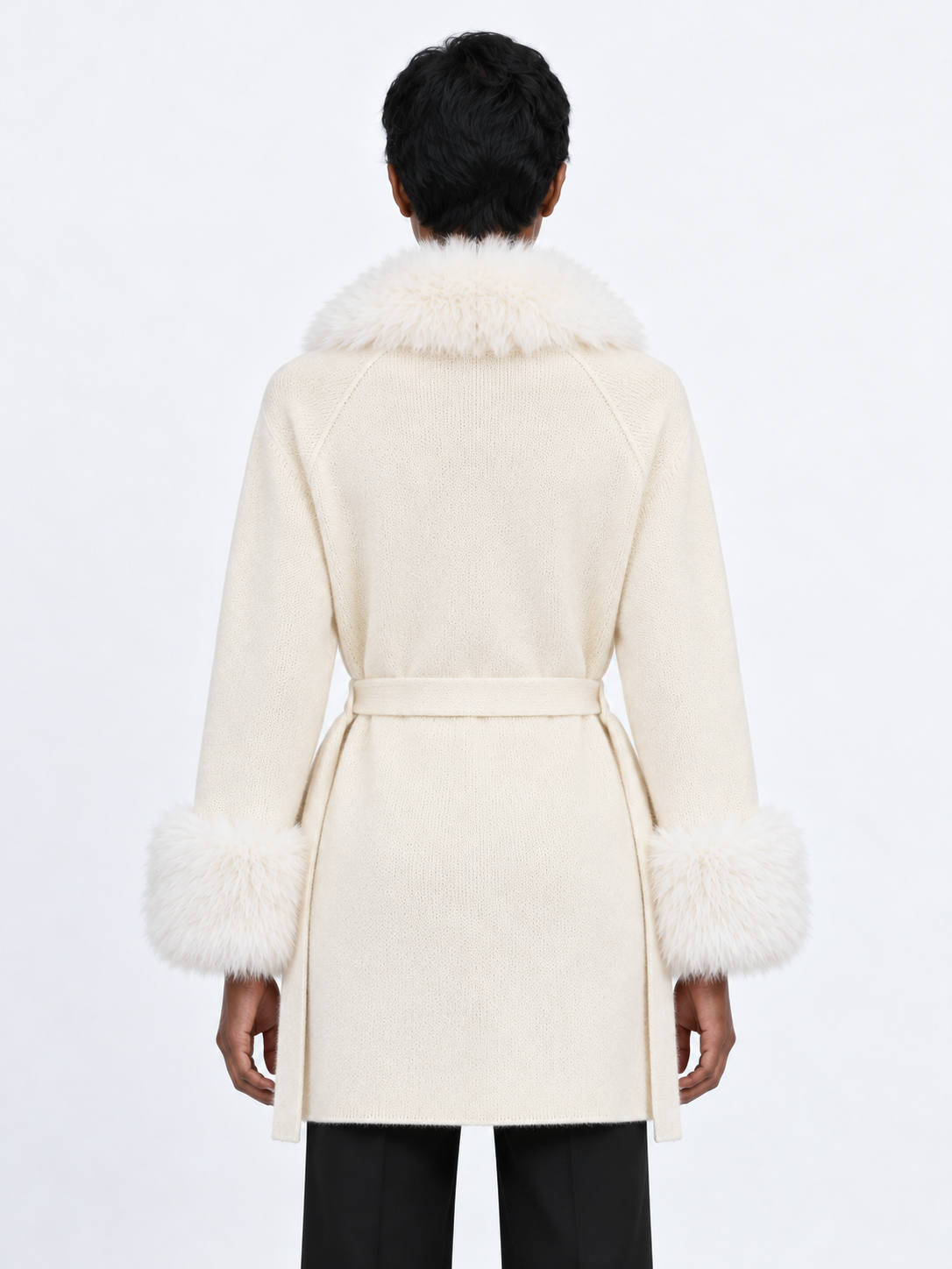 Plush-Trim Belted Cardigan