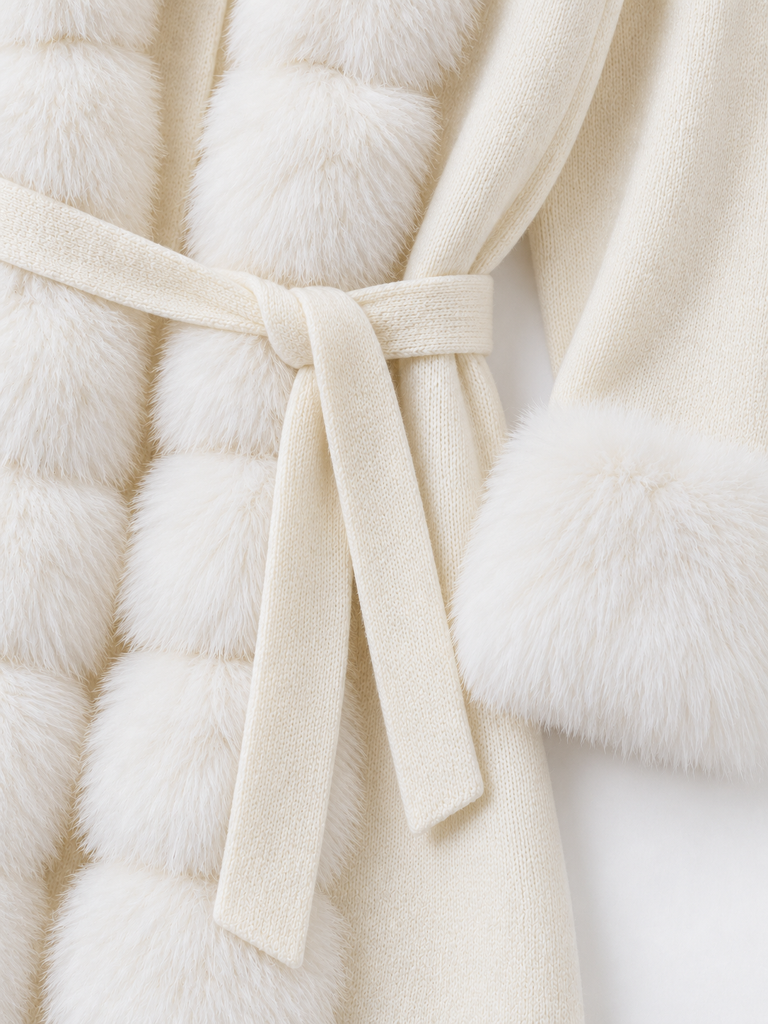 Plush-Trim Belted Cardigan