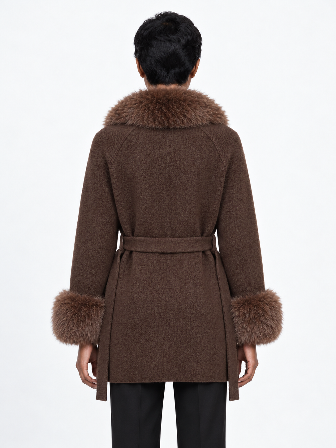 Plush-Trim Belted Cardigan