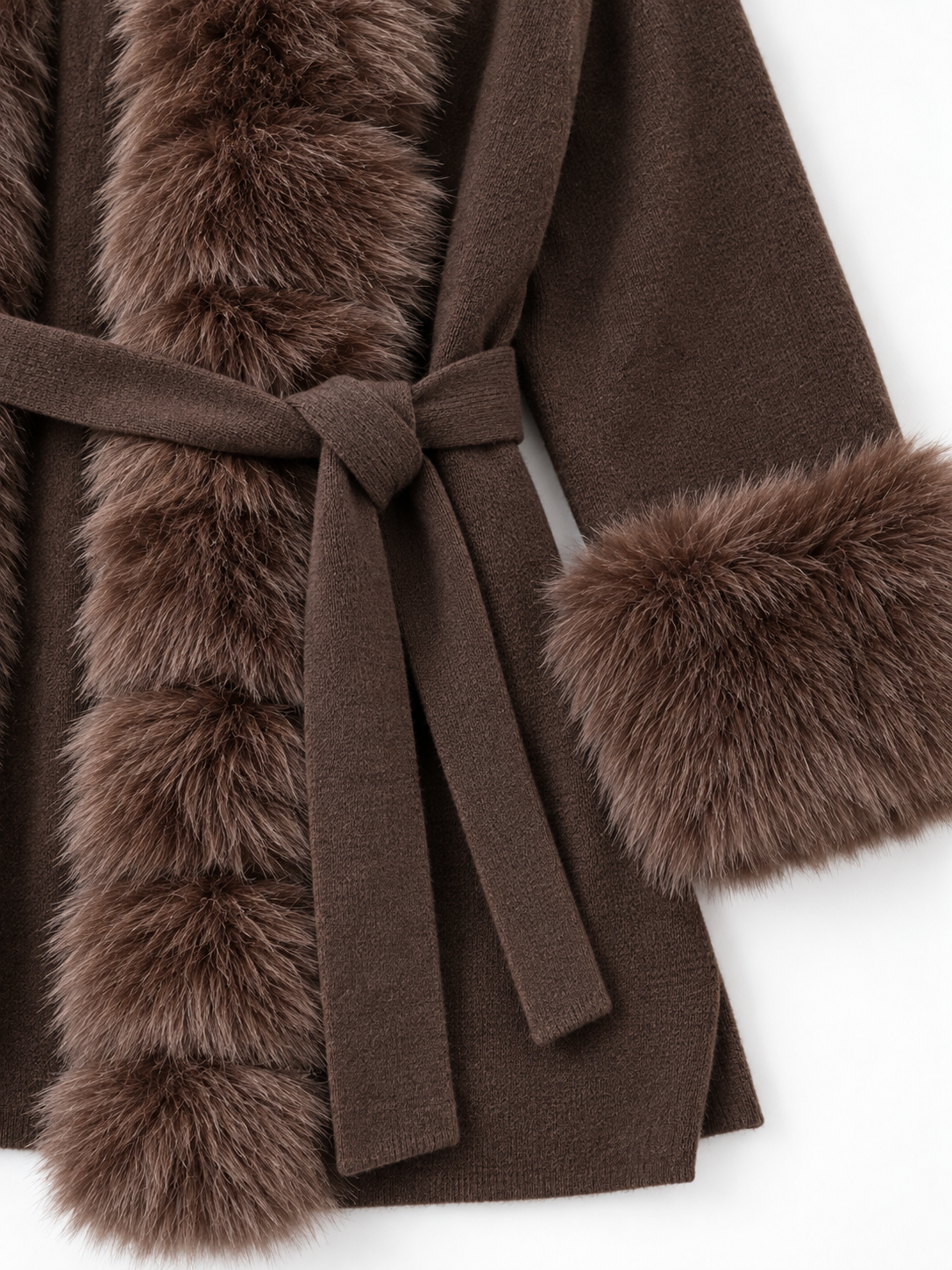 Plush-Trim Belted Cardigan