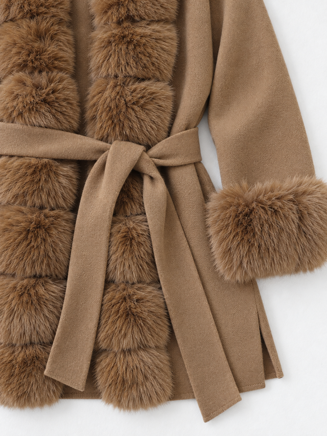 Plush-Trim Belted Cardigan