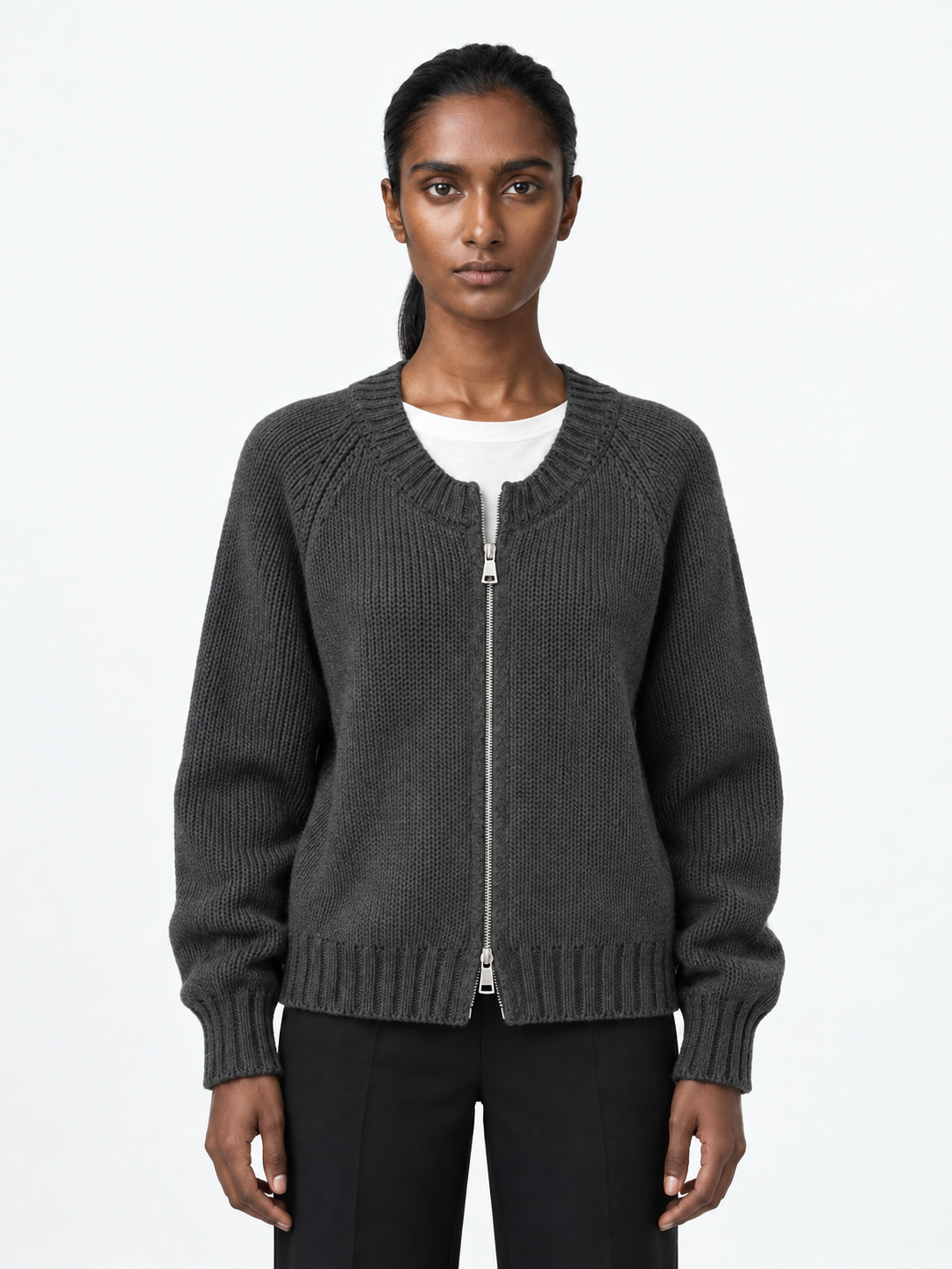 Ribbed Zip-Front Cardigan