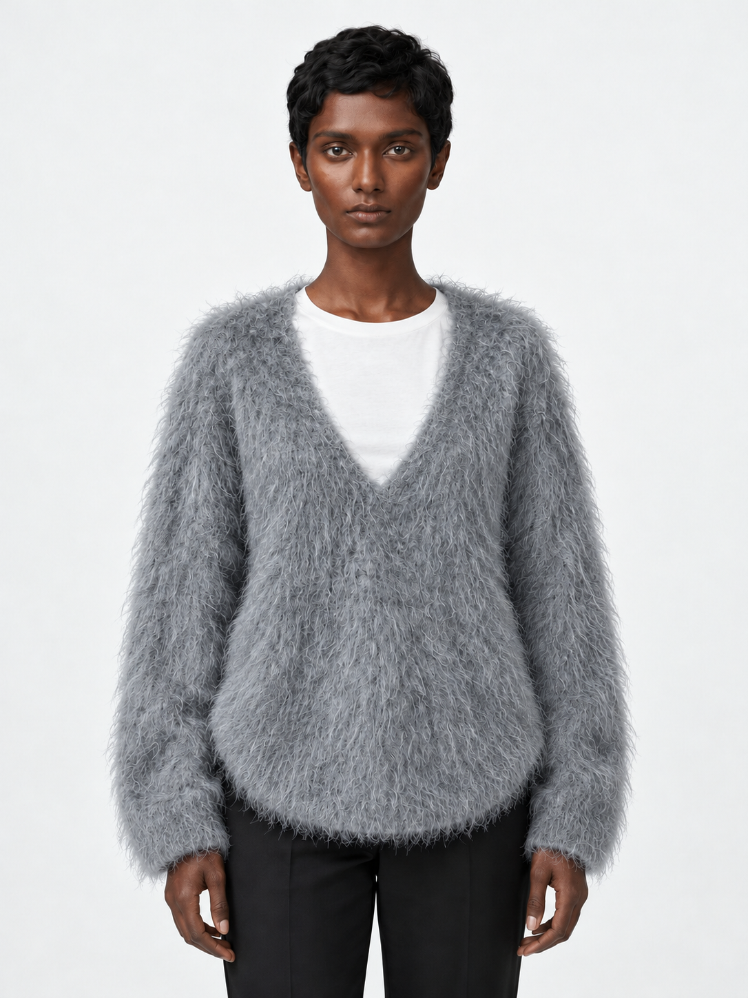 Deep V-Neck Textured Sweater