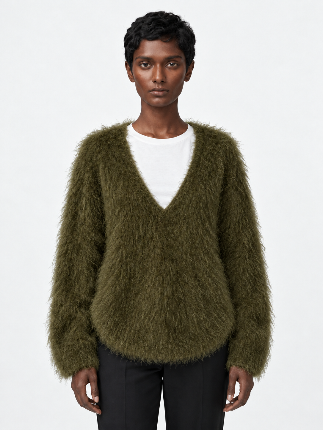 Deep V-Neck Textured Sweater