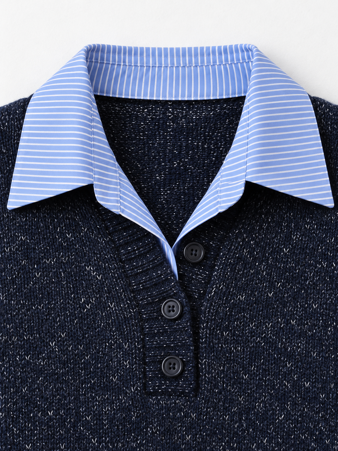 Stripe-Trim Collared Knit Sweater