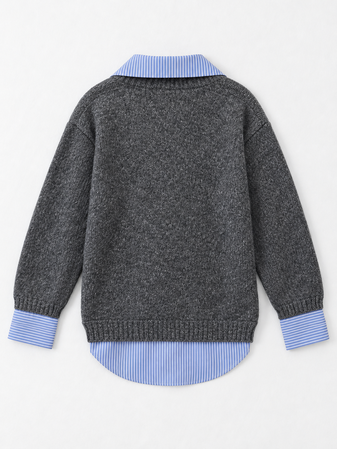 Stripe-Trim Collared Knit Sweater