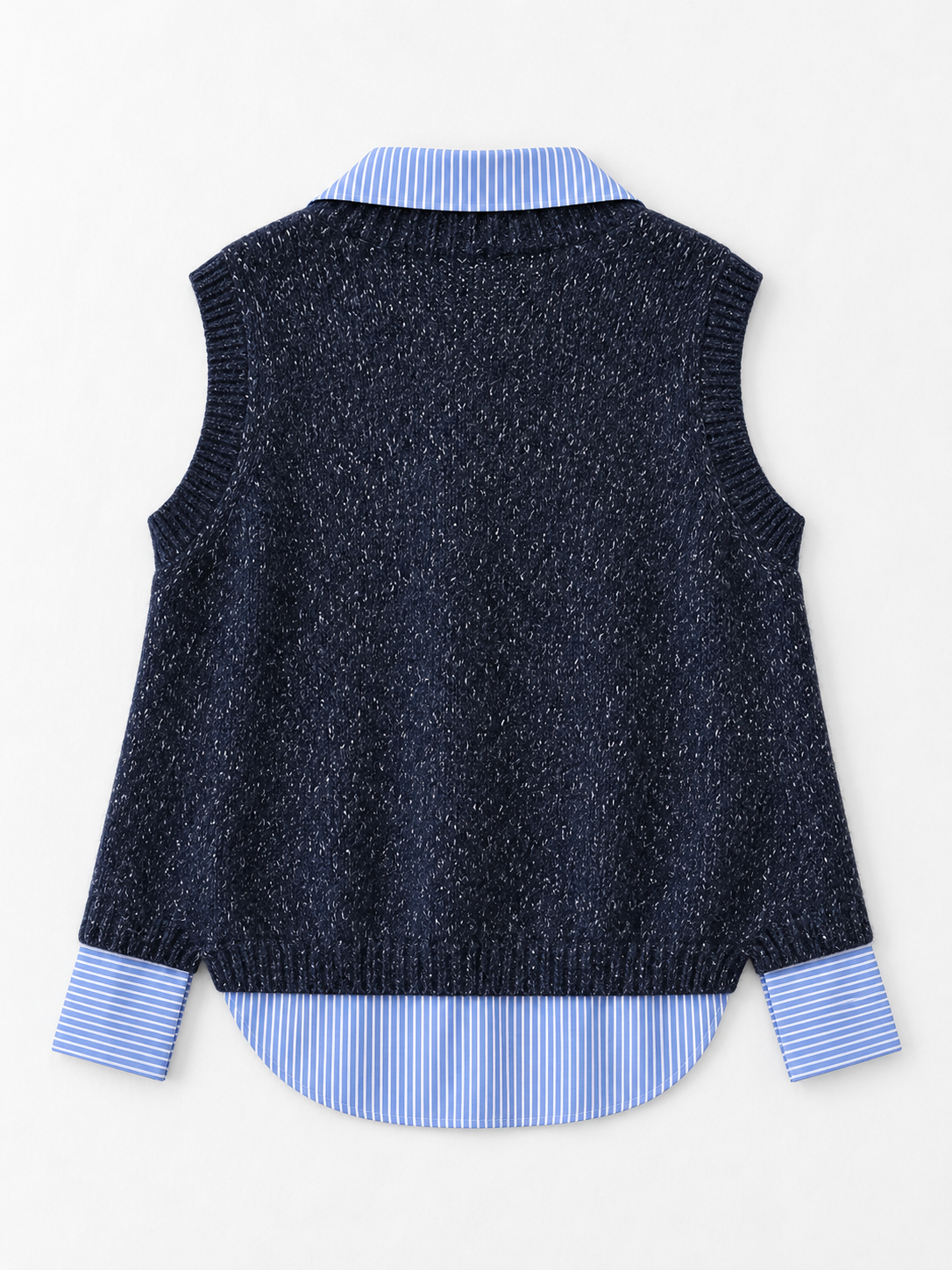 Stripe-Trim Collared Knit Sweater