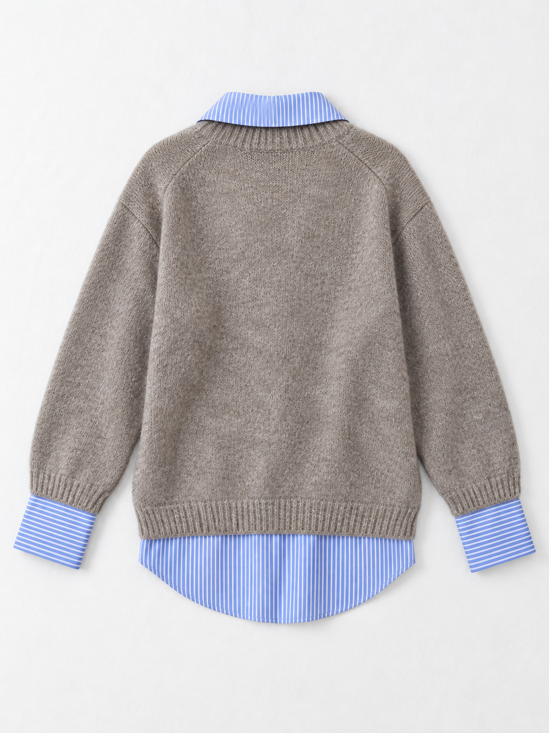 Stripe-Trim Collared Knit Sweater