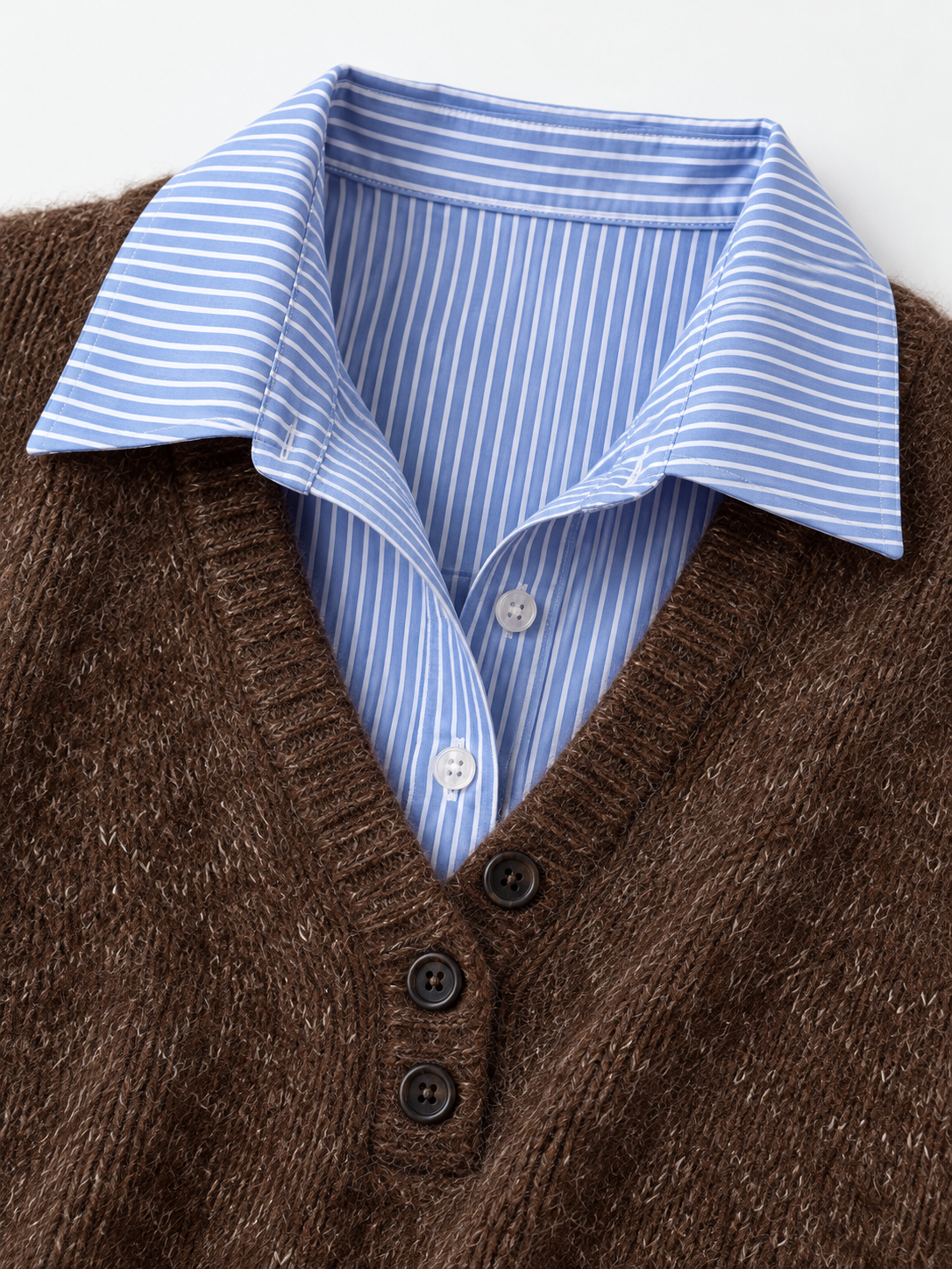Stripe-Trim Collared Knit Sweater