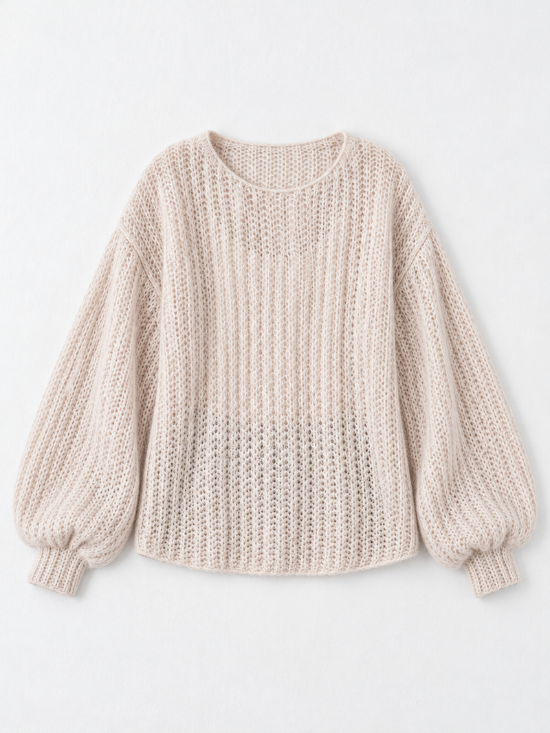 Open-Knit Lantern-Sleeve Sweater