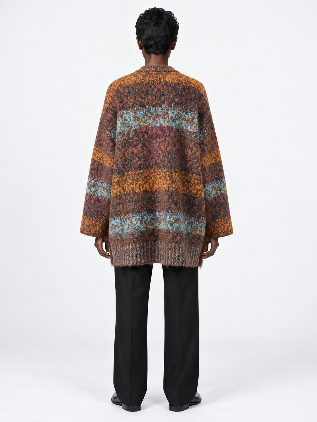 Mixed-Knit Plush-Panel Cardigan