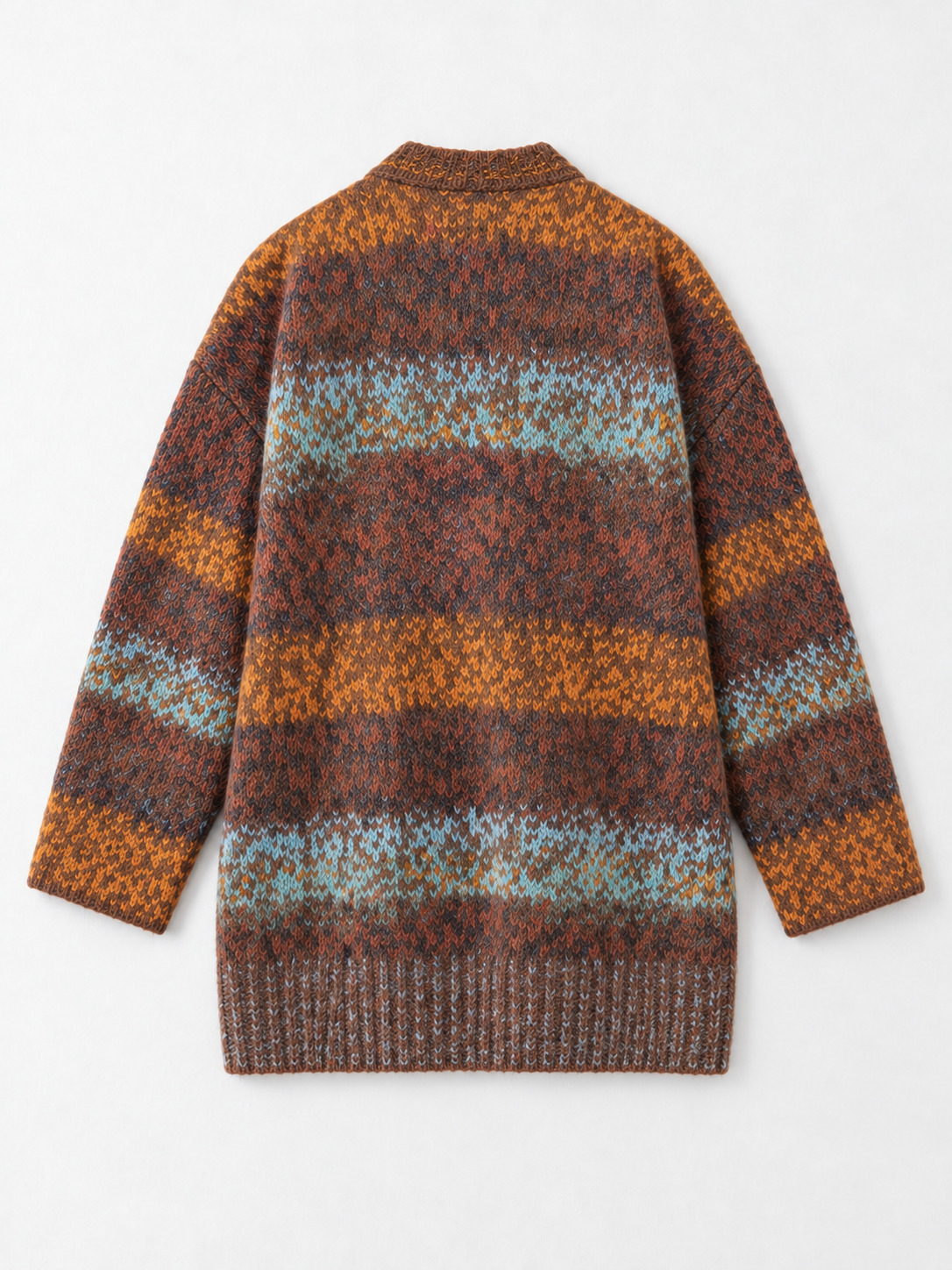 Mixed-Knit Plush-Panel Cardigan