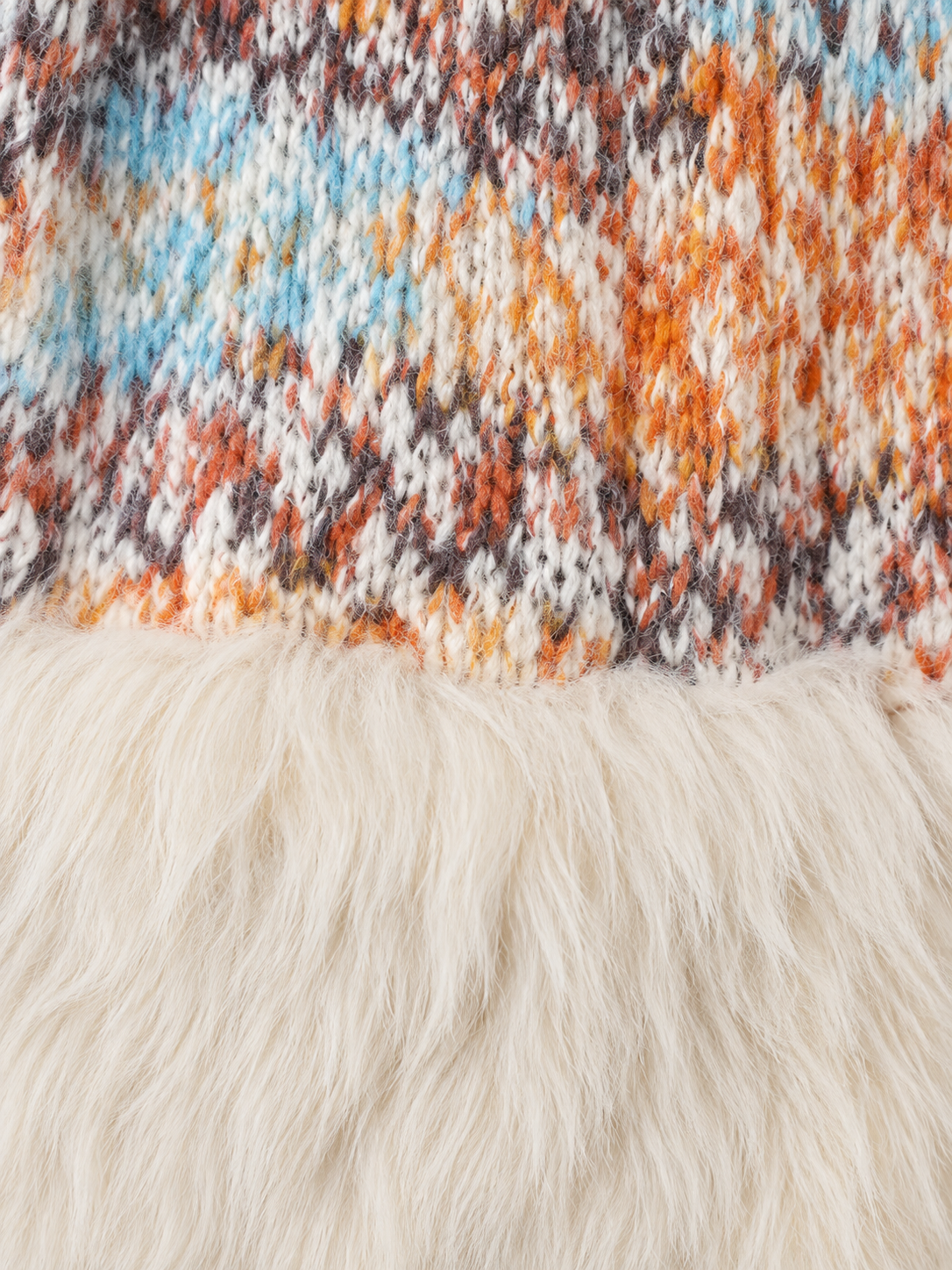Mixed-Knit Plush-Panel Cardigan
