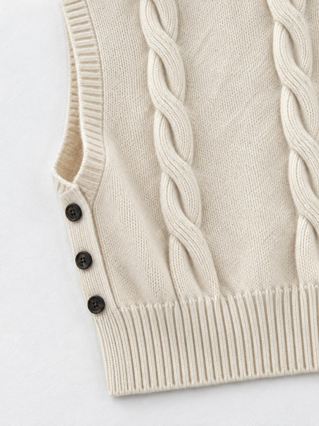 Side-Button Cable-Knit Vest