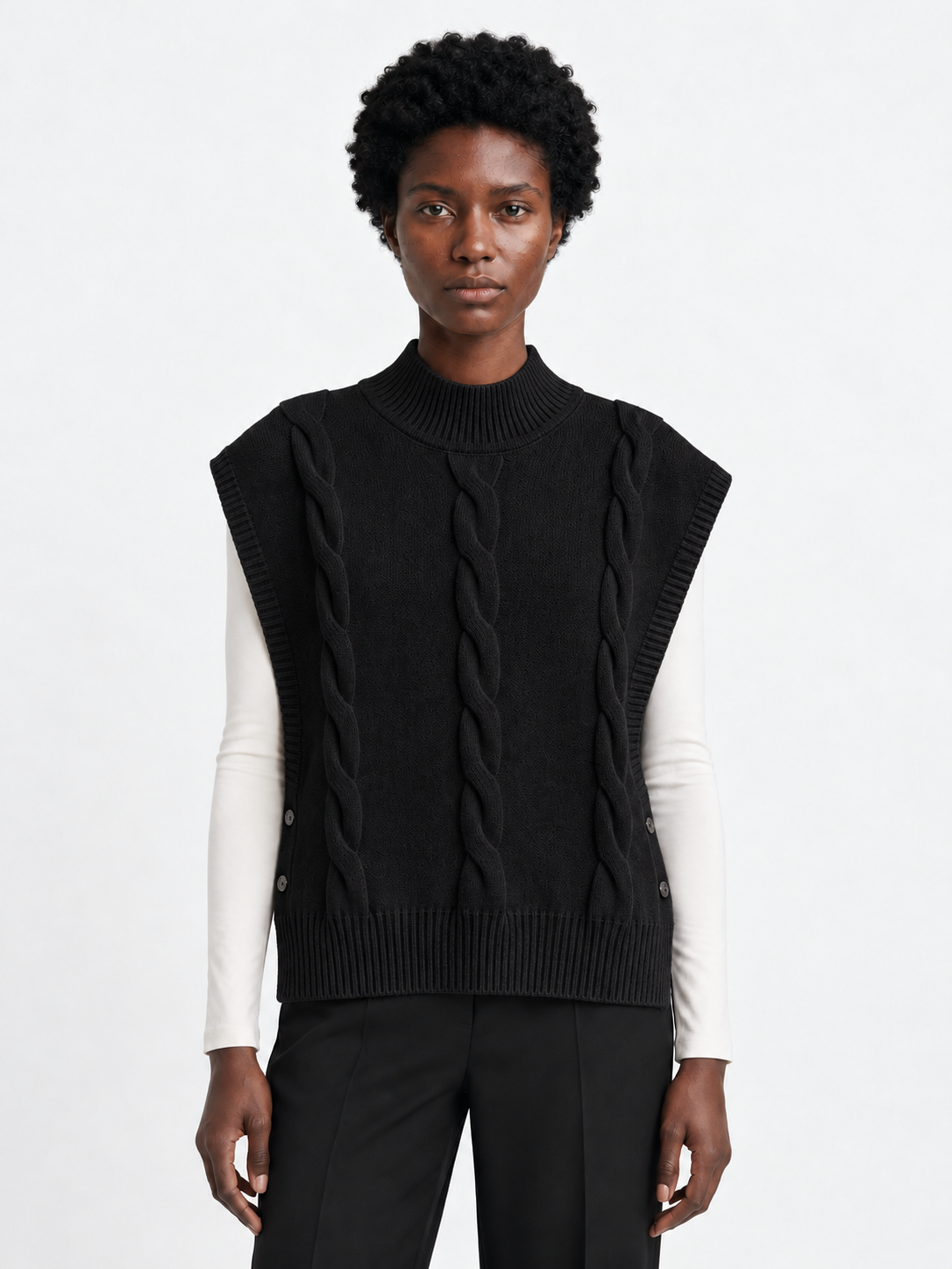 Side-Button Cable-Knit Vest