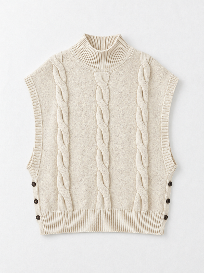 Side-Button Cable-Knit Vest