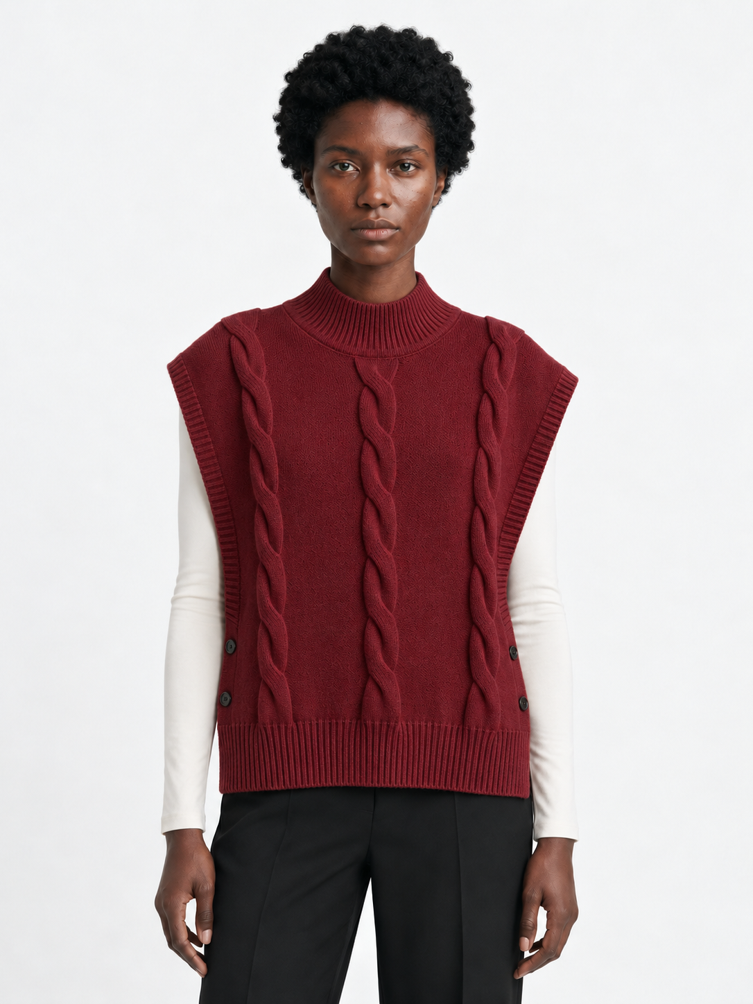 Side-Button Cable-Knit Vest