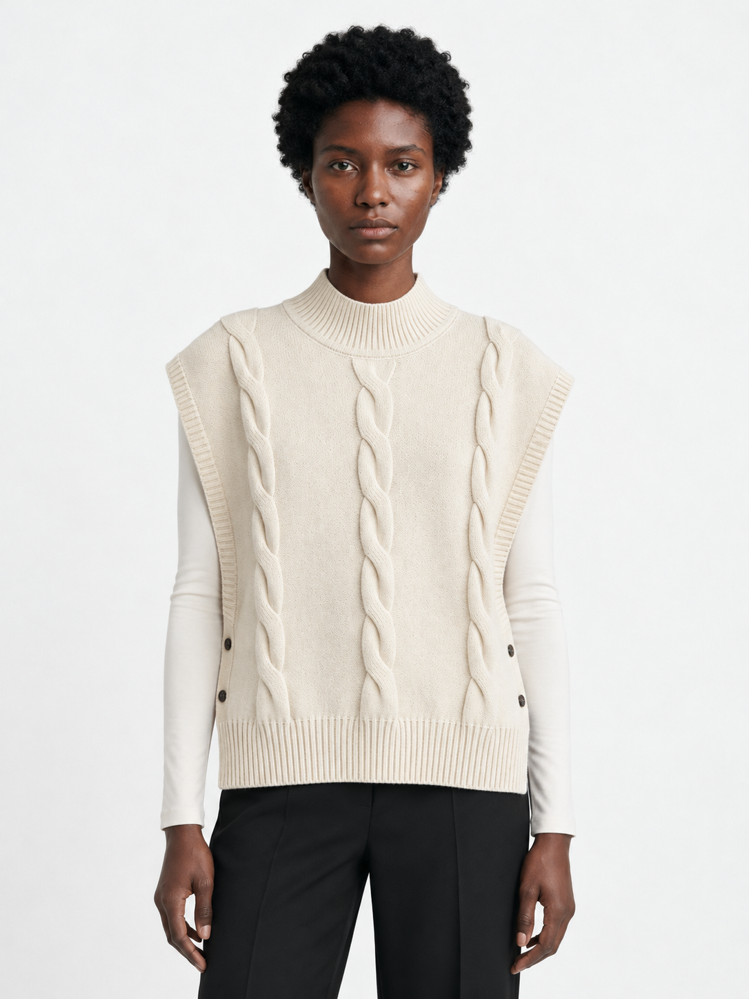 Side-Button Cable-Knit Vest