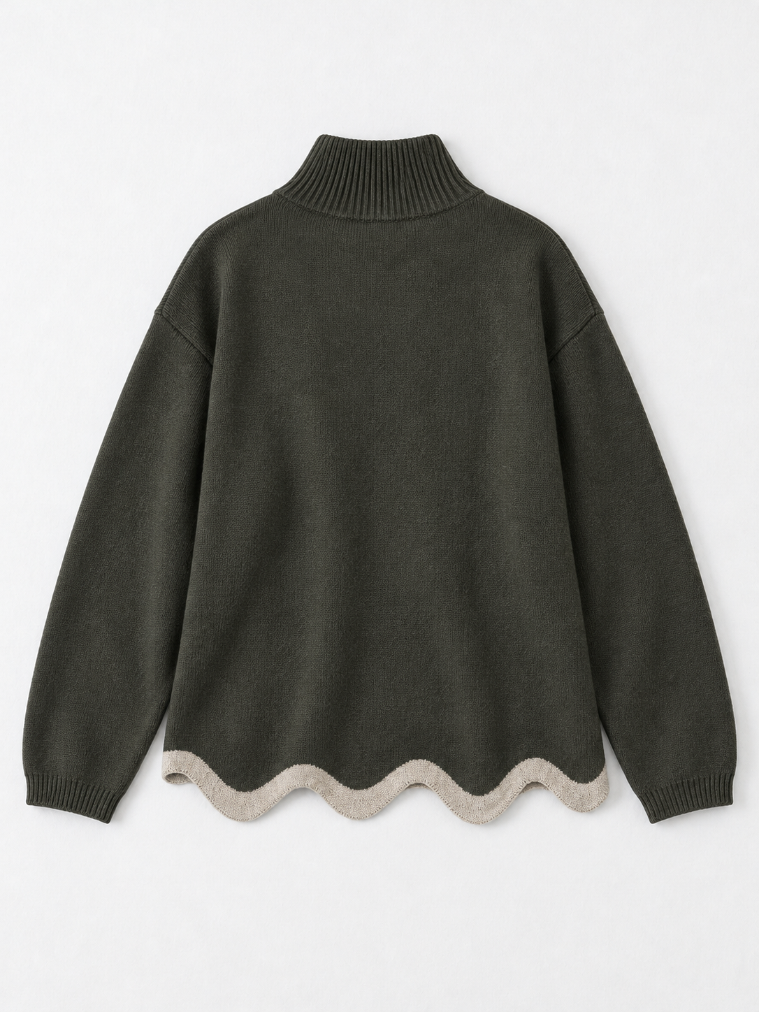 Contrast Wave-Hem Sweater