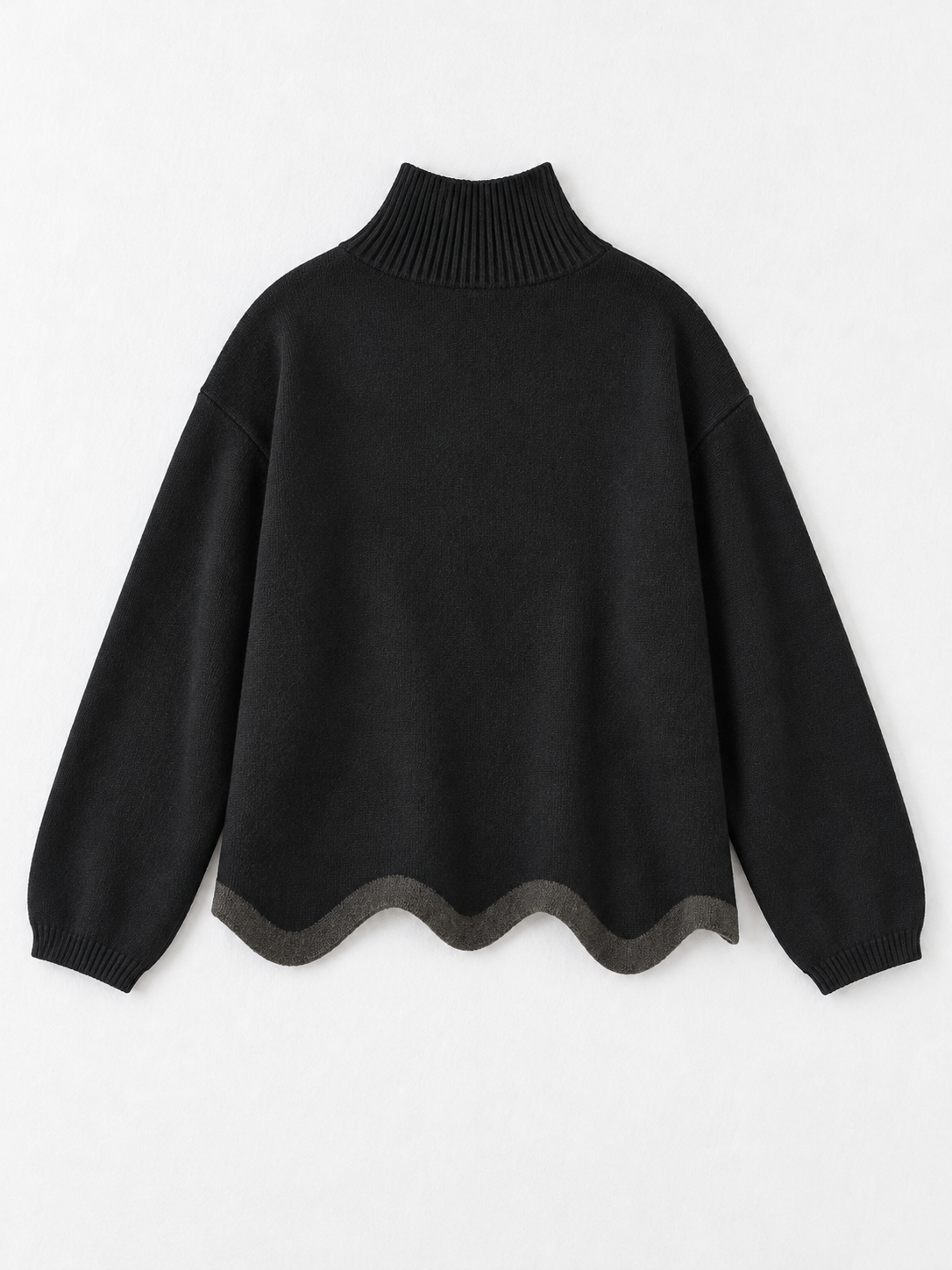 Contrast Wave-Hem Sweater