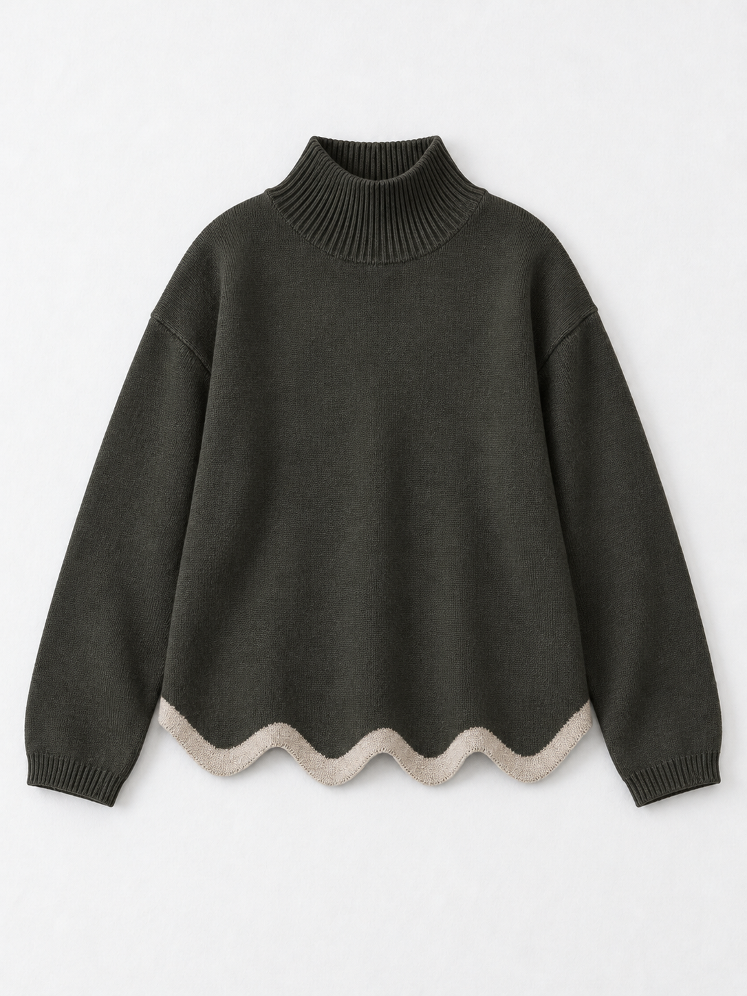 Contrast Wave-Hem Sweater