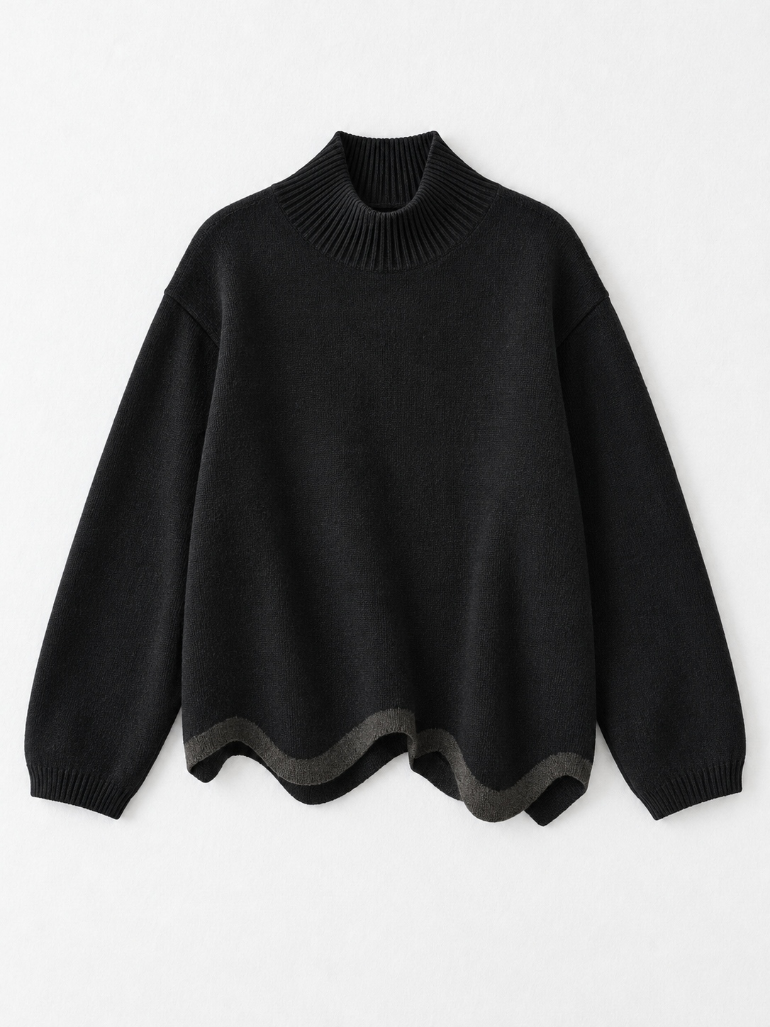 Contrast Wave-Hem Sweater