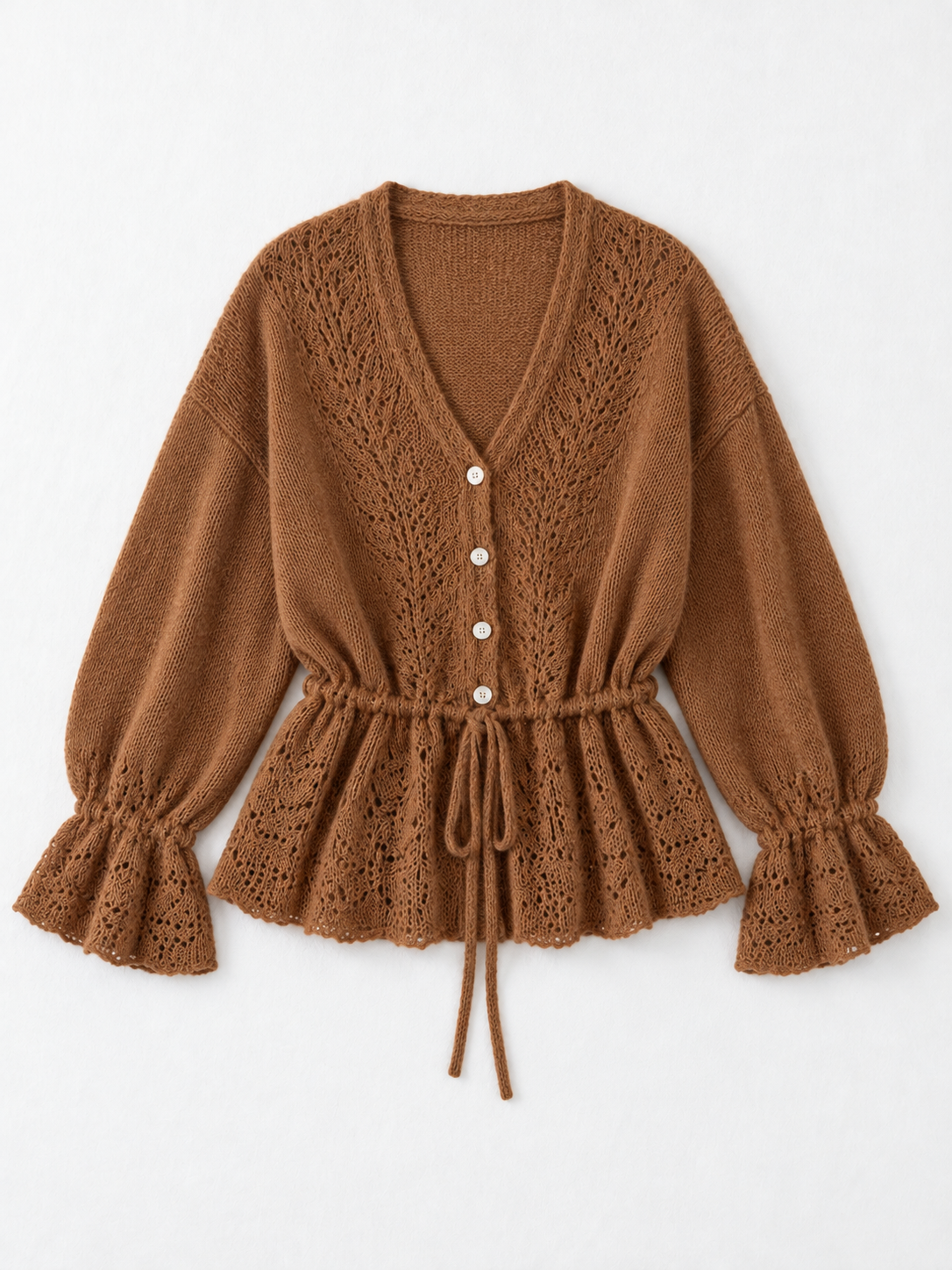 Drawstring Peplum Knit Cardigan