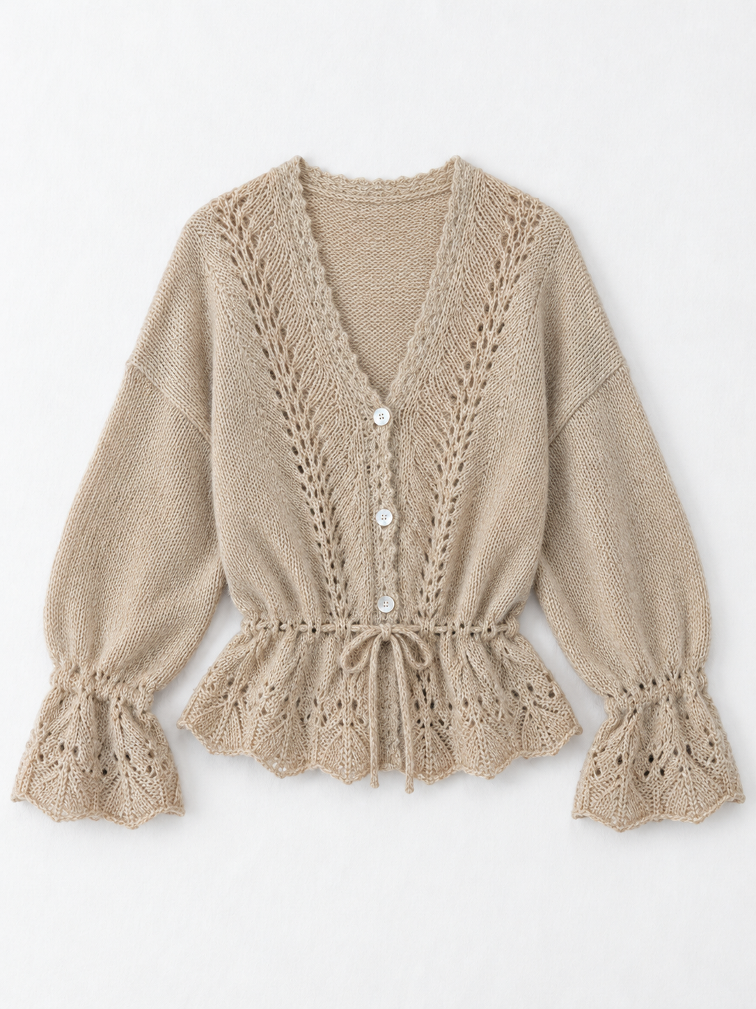 Drawstring Peplum Knit Cardigan