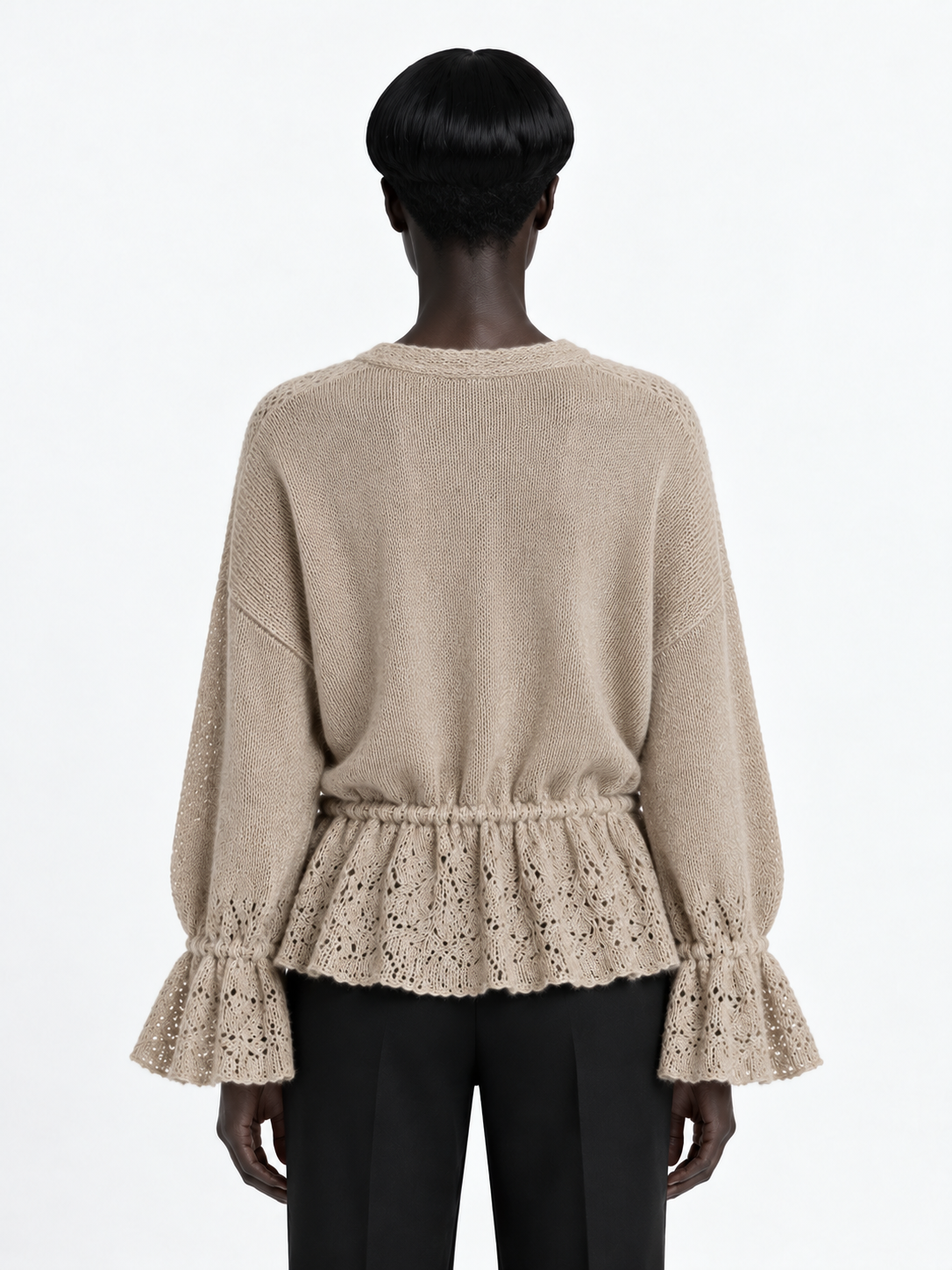 Drawstring Peplum Knit Cardigan