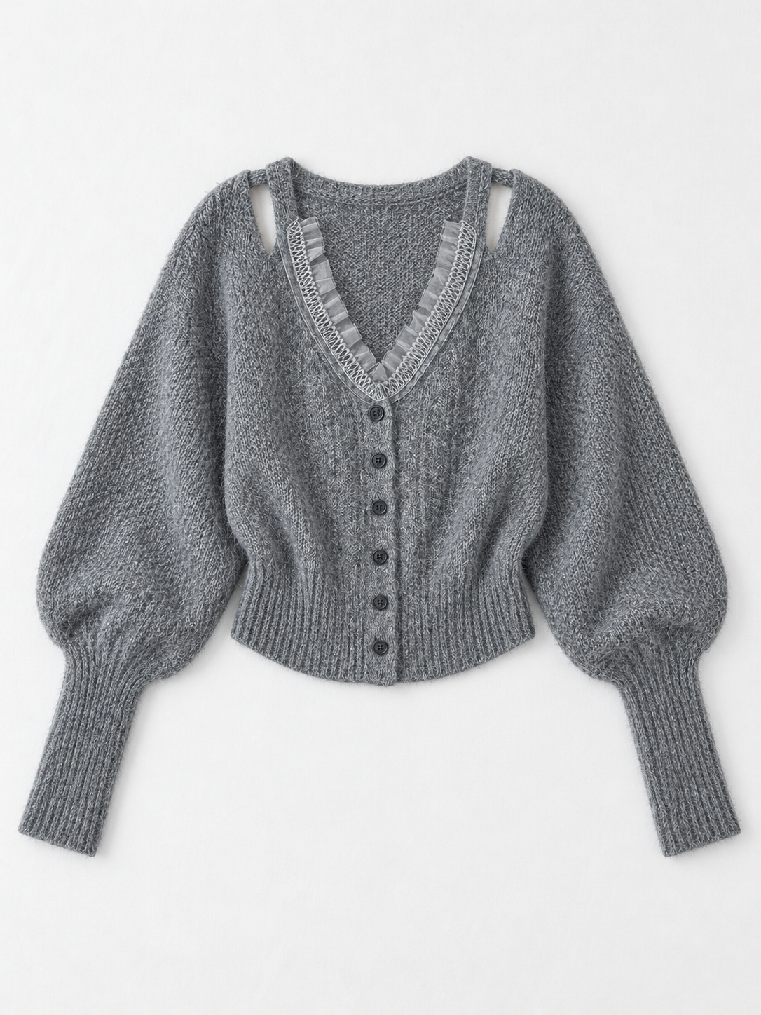 Lace-Edge Batwing Knit Cardigan
