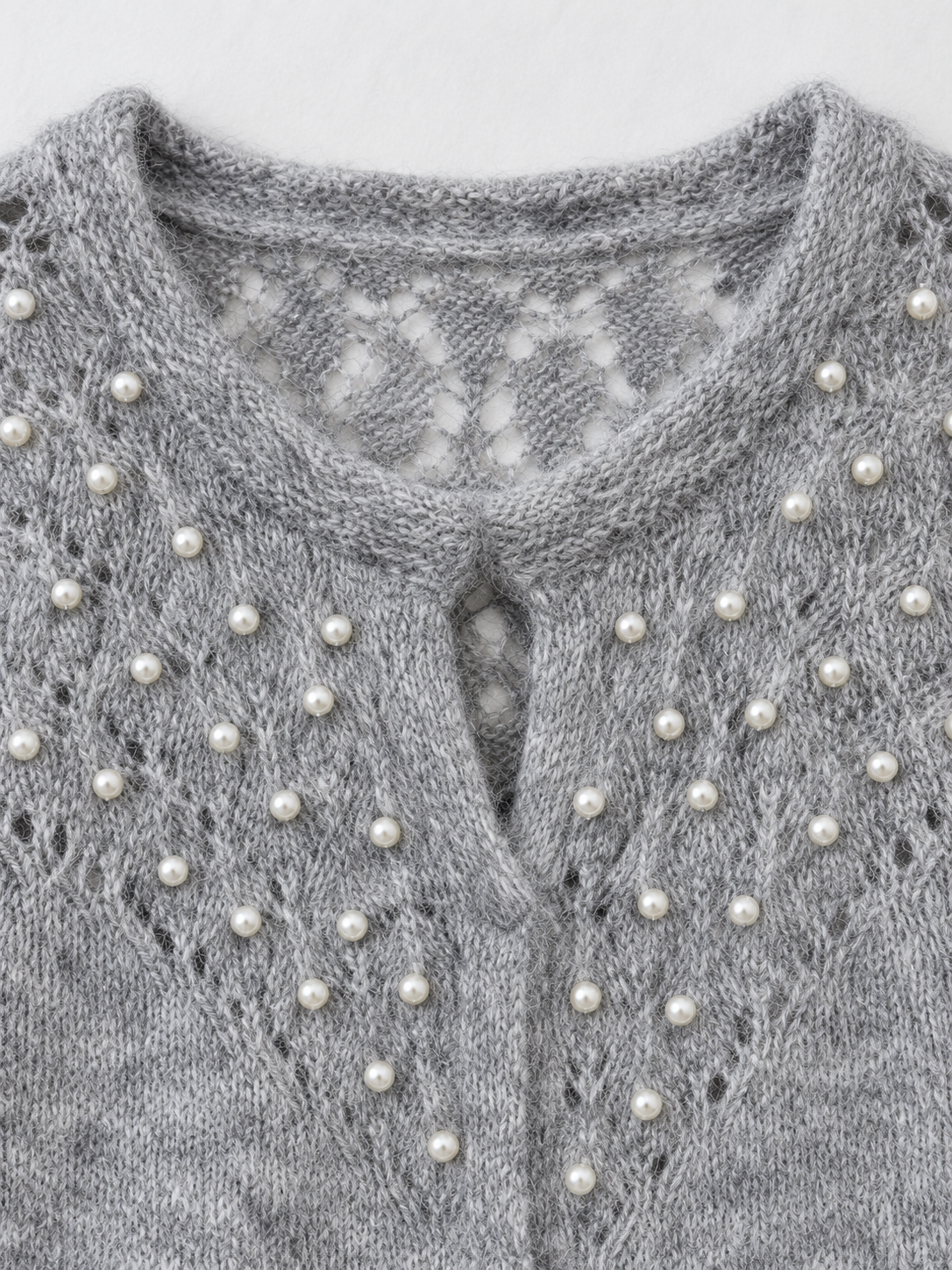 Beaded Mesh-Hem Knit Cardigan