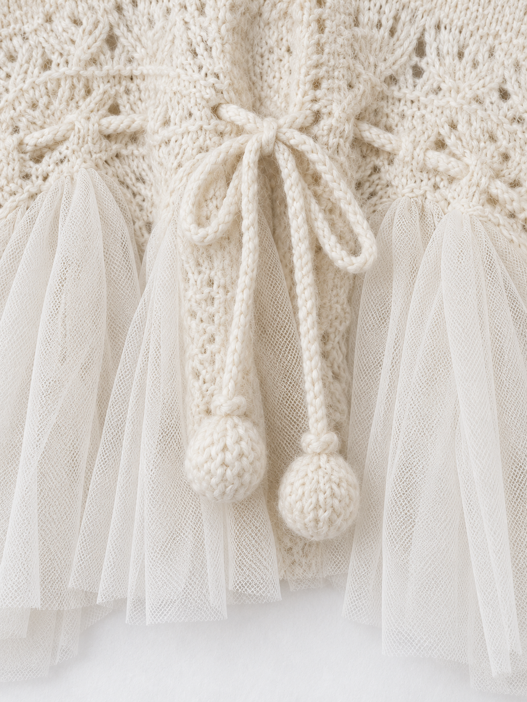 Beaded Mesh-Hem Knit Cardigan