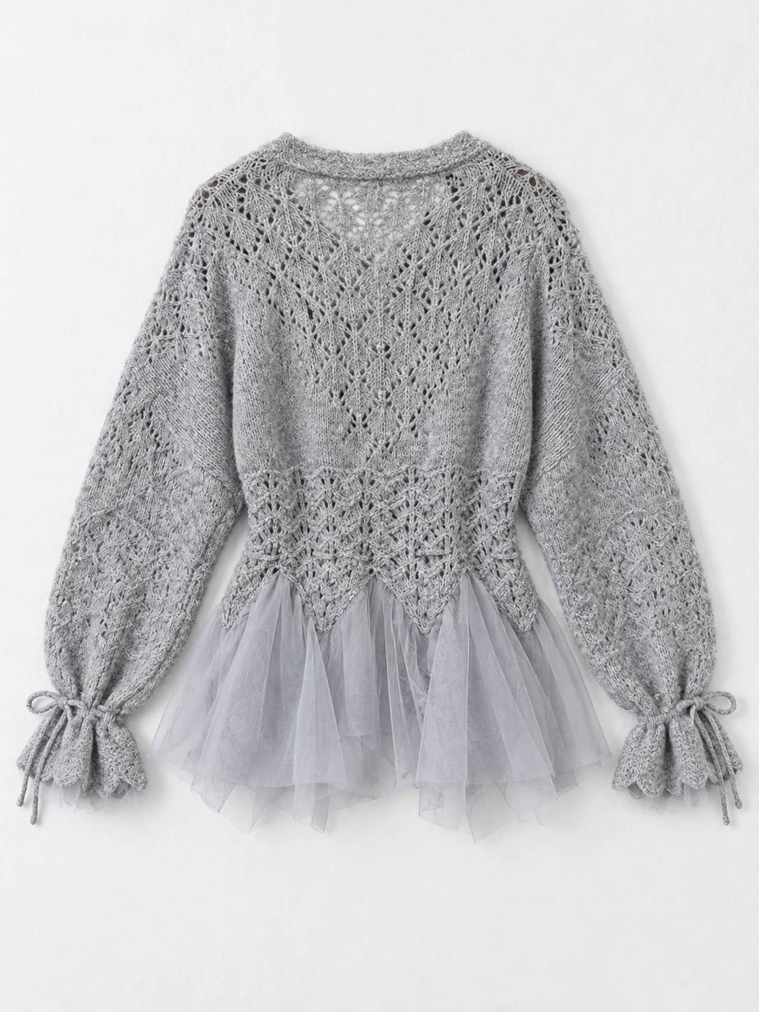 Beaded Mesh-Hem Knit Cardigan