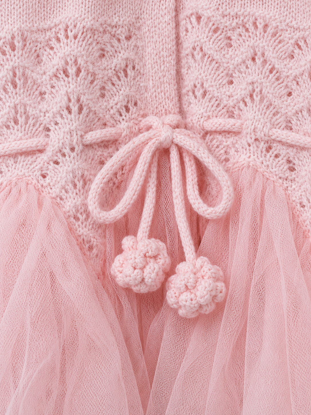 Beaded Mesh-Hem Knit Cardigan