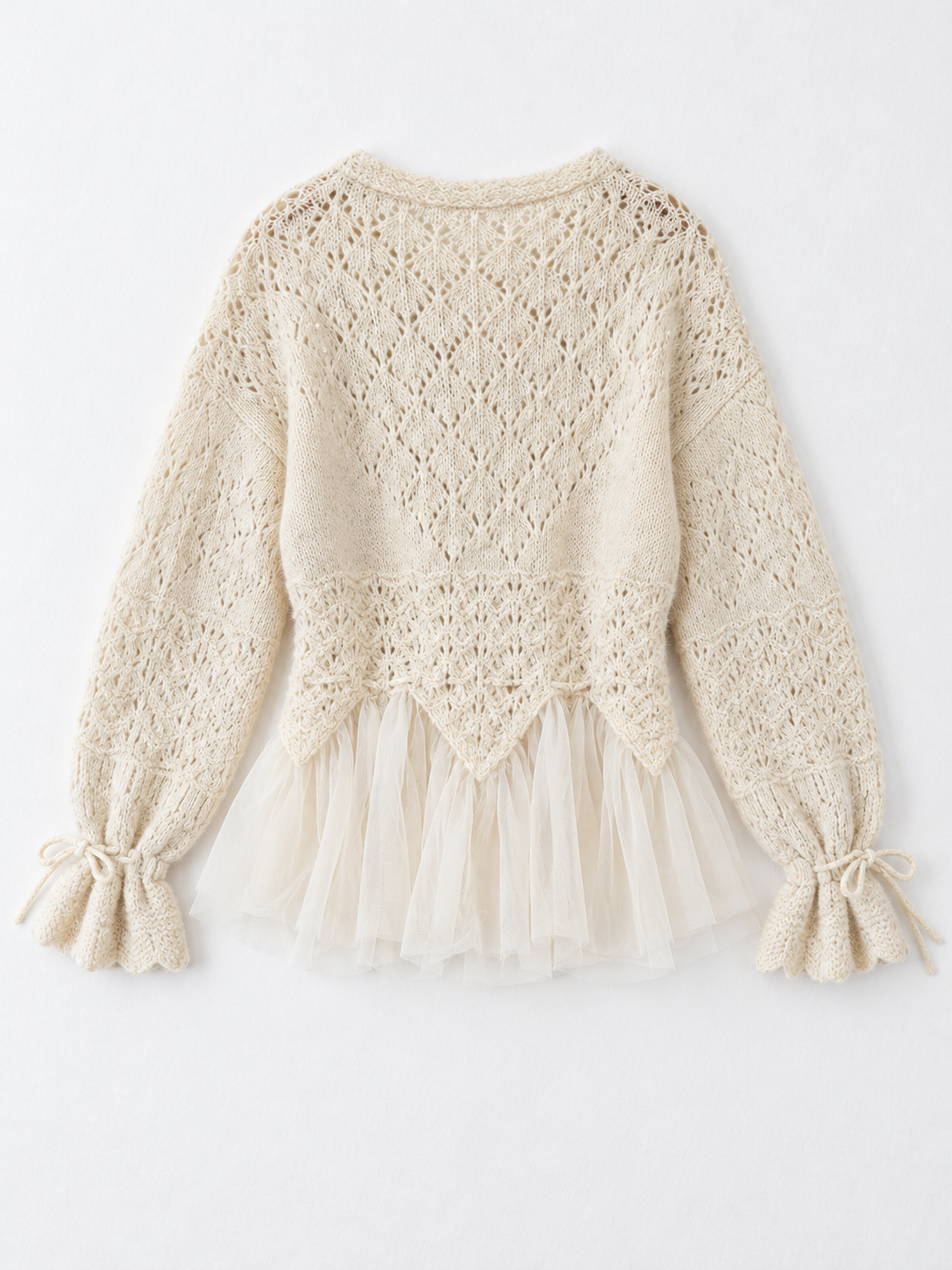 Beaded Mesh-Hem Knit Cardigan