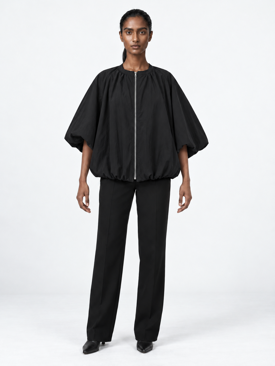 Zip-Front Cape-Sleeve Jacket