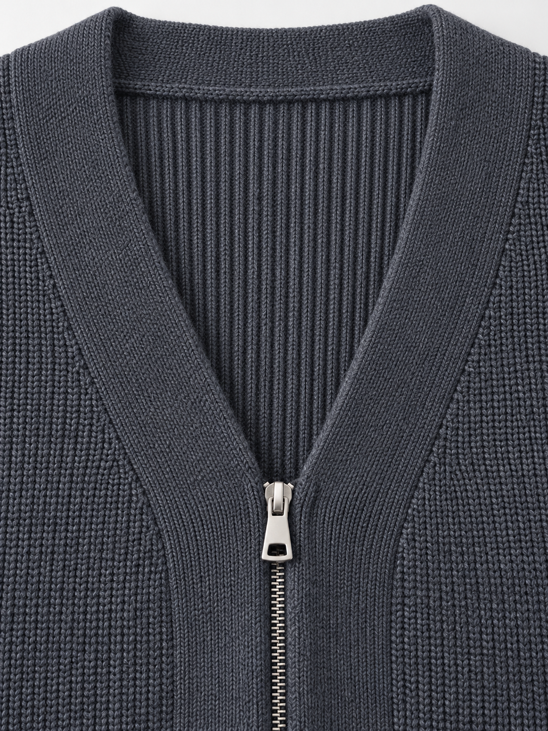 Denim-Pocket V-Neck Zip Cardigan