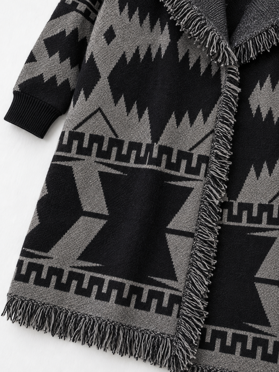 Geometric Fringed Long Cardigan