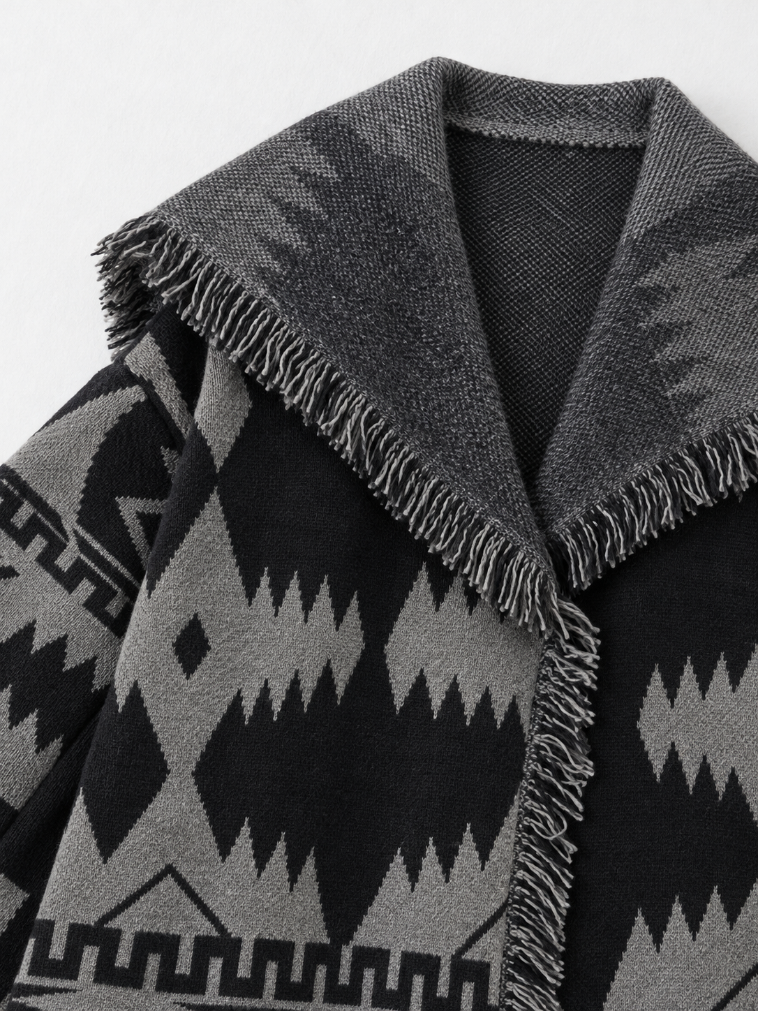 Geometric Fringed Long Cardigan