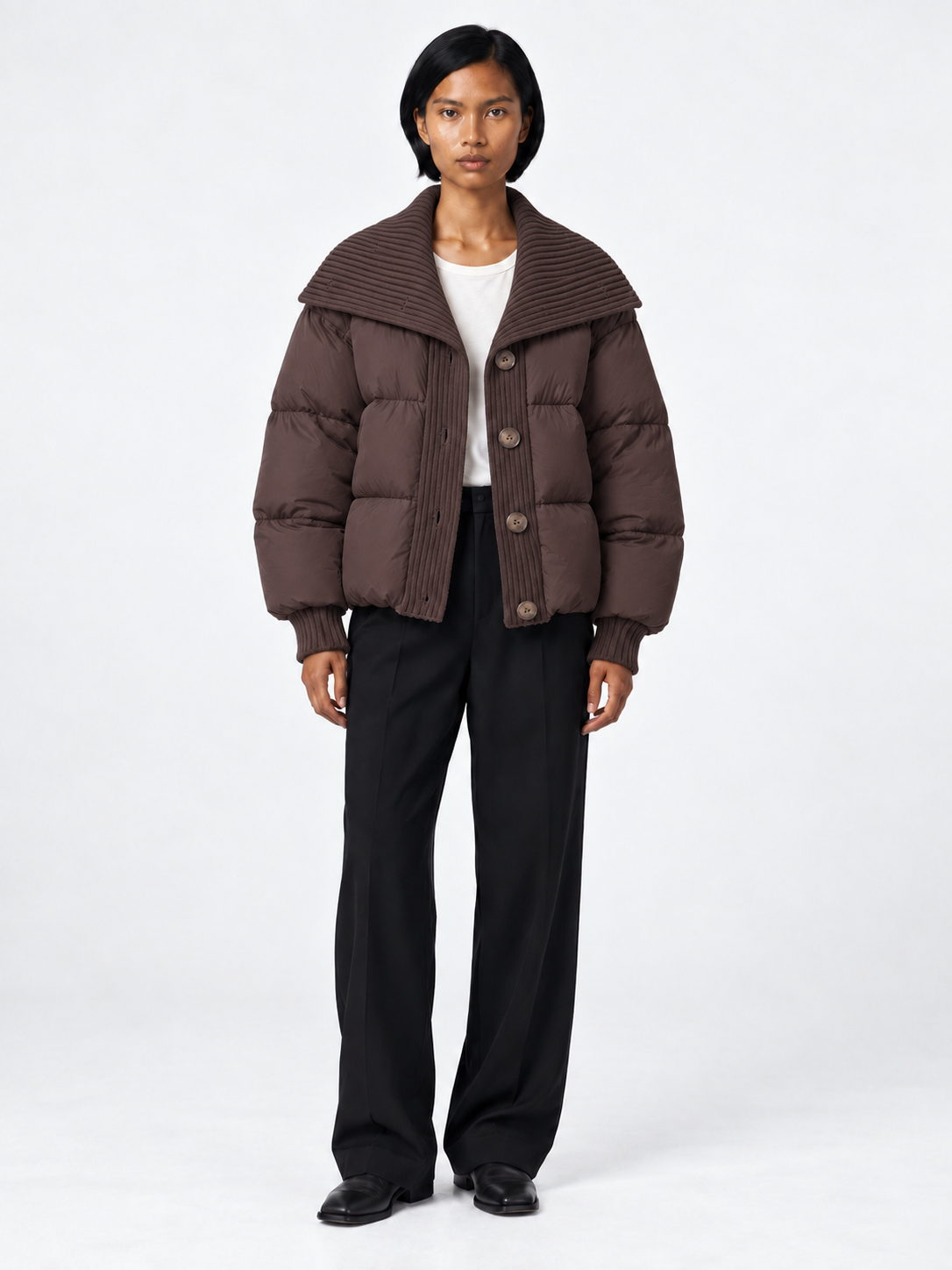 Rib-Collar Padded Jacket