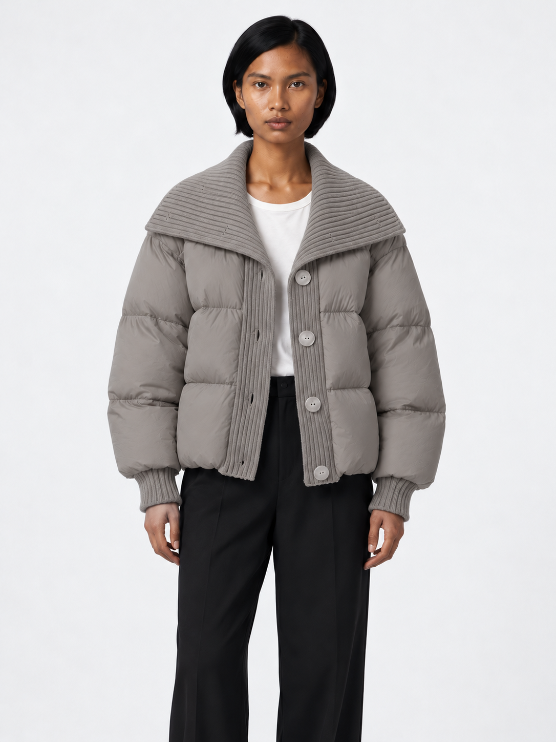 Rib-Collar Padded Jacket