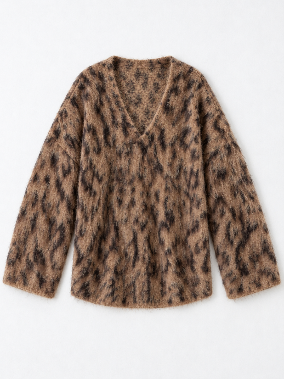 Leopard-Pattern V-Neck Sweater