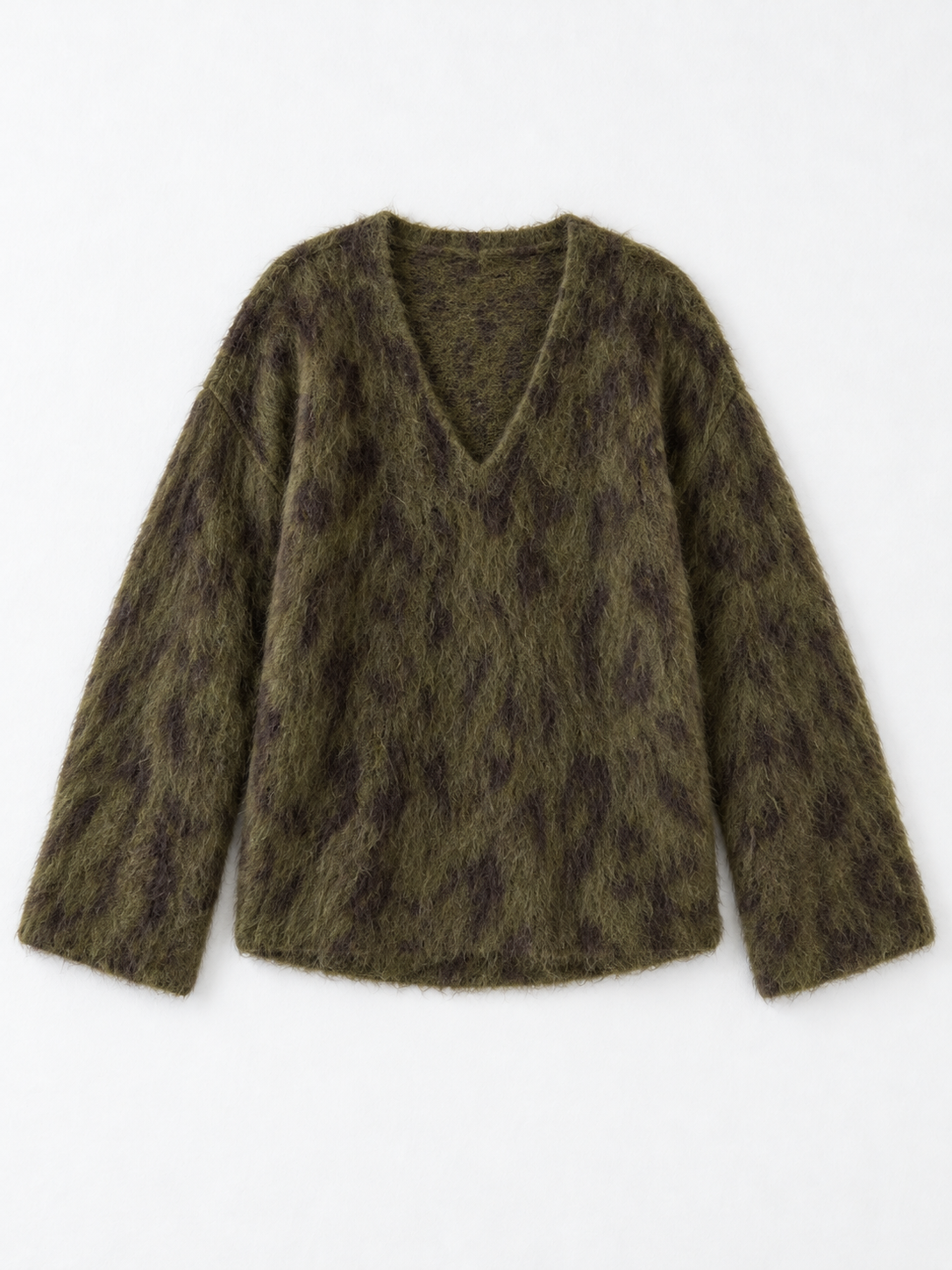 Leopard-Pattern V-Neck Sweater