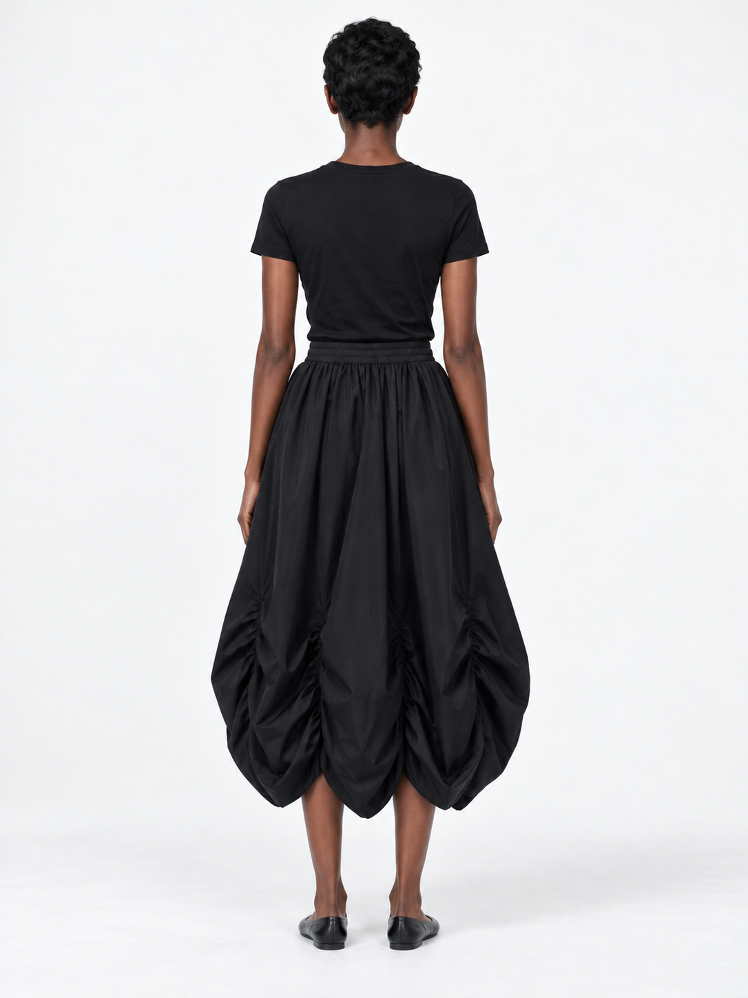 Ruched Balloon Midi Skirt