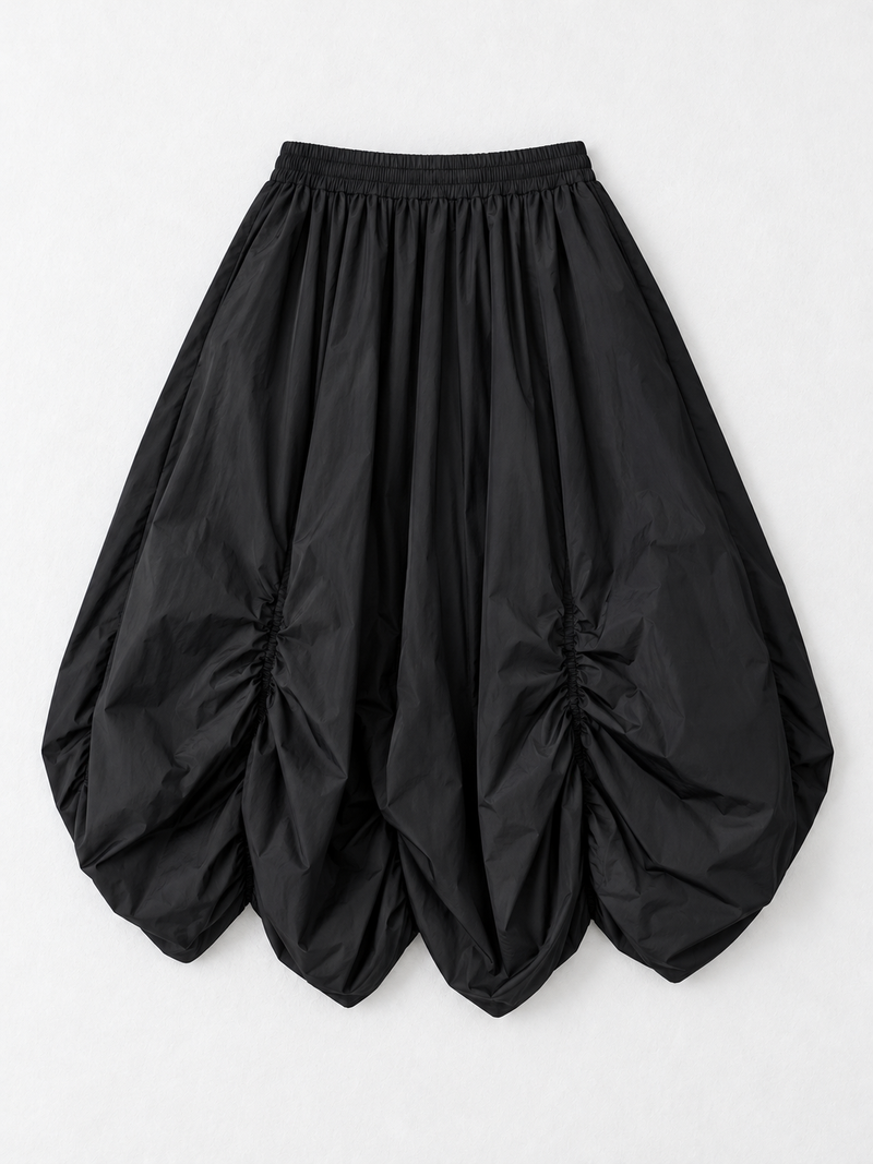 Ruched Balloon Midi Skirt
