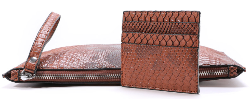 Faux Snakeskin Card Wallet+Envelope Bag