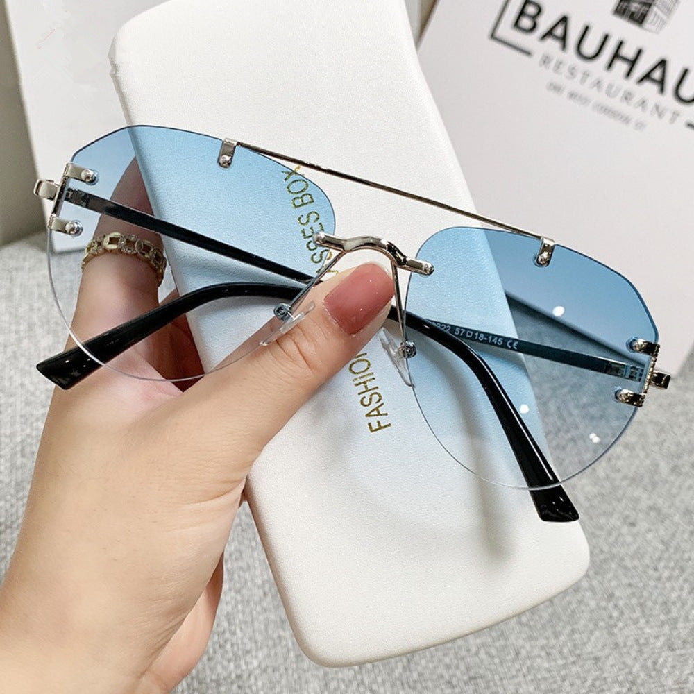 Retro Double Bridge Rimless Sunglasses