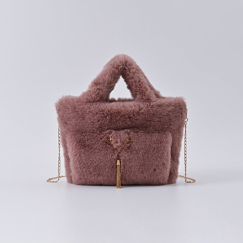 Chain Strap Plush Faux Fur Handbag - Kelly Obi New York