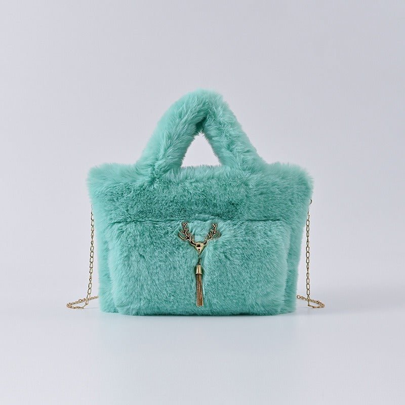 Chain Strap Plush Faux Fur Handbag - Kelly Obi New York